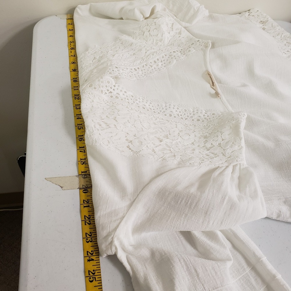Soft Surroundings Women Lace Long Sleeve V Neck Sheer Dress Size L White Crochet - Picture 8 of 11
